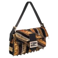 Pre Owned Fendi Multicolor Glitter Fabric Chain Embellished Ricami Baguette Flap Bag