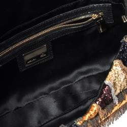 Pre Owned Fendi Multicolor Glitter Fabric Chain Embellished Ricami Baguette Flap Bag