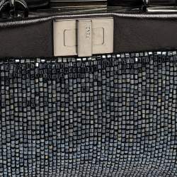 Pre Owned Fendi Black Beaded and Leather Micro Peekaboo Crossbody Bag