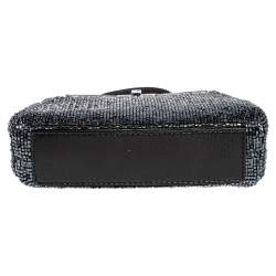 Pre Owned Fendi Black Beaded and Leather Micro Peekaboo Crossbody Bag