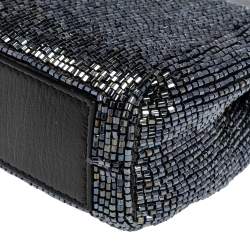 Pre Owned Fendi Black Beaded and Leather Micro Peekaboo Crossbody Bag