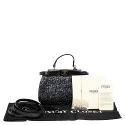 Pre Owned Fendi Black Beaded and Leather Micro Peekaboo Crossbody Bag
