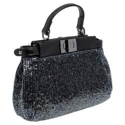 Pre Owned Fendi Black Beaded and Leather Micro Peekaboo Crossbody Bag