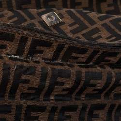 Pre Owned Fendi Tobacco Zucca Canvas and Patent Leather Mia Flap Shoulder Bag