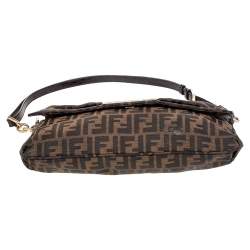 Pre Owned Fendi Tobacco Zucca Canvas and Patent Leather Mia Flap Shoulder Bag