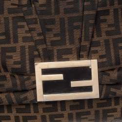Pre Owned Fendi Tobacco Zucca Canvas and Patent Leather Mia Flap Shoulder Bag