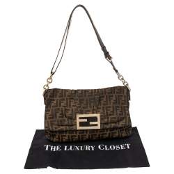 Pre Owned Fendi Tobacco Zucca Canvas and Patent Leather Mia Flap Shoulder Bag