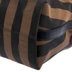 Pre Owned Fendi Tobacco/Red Canvas and Leather Large Pequin Striped Hobo