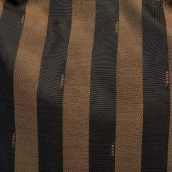 Pre Owned Fendi Tobacco/Red Canvas and Leather Large Pequin Striped Hobo