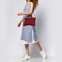 Fendi Red Quilted Zucca Canvas and Leather Maxi Baguette Flap Shoulder Bag