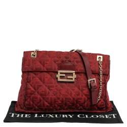 Fendi Red Quilted Zucca Canvas and Leather Maxi Baguette Flap Shoulder Bag
