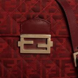 Fendi Red Quilted Zucca Canvas and Leather Maxi Baguette Flap Shoulder Bag