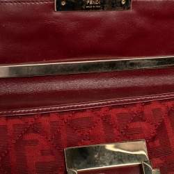 Fendi Red Quilted Zucca Canvas and Leather Maxi Baguette Flap Shoulder Bag