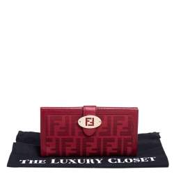 Pre Owned Fendi Red Zucca Canvas and Leather Flap Continental Wallet