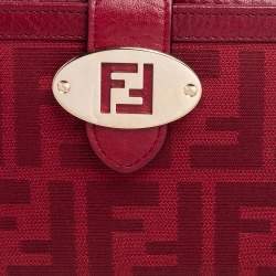 Pre Owned Fendi Red Zucca Canvas and Leather Flap Continental Wallet