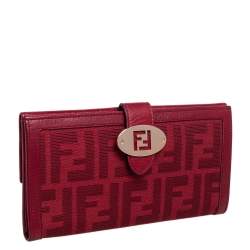 Pre Owned Fendi Red Zucca Canvas and Leather Flap Continental Wallet