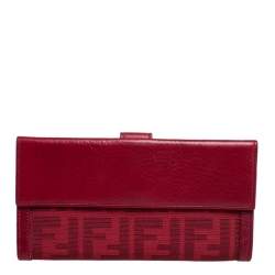 Pre Owned Fendi Red Zucca Canvas and Leather Flap Continental Wallet