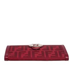 Pre Owned Fendi Red Zucca Canvas and Leather Flap Continental Wallet