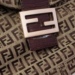 Pre Owned Fendi Beige/Brown Zucchino Canvas and Leather Mama Baguette Bag