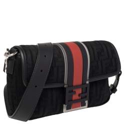 Pre Owned Fendi Black Perforated Neoprene Fabric Convertible Baguette Belt Bag