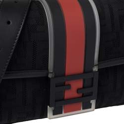 Pre Owned Fendi Black Perforated Neoprene Fabric Convertible Baguette Belt Bag