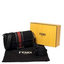 Pre Owned Fendi Black Perforated Neoprene Fabric Convertible Baguette Belt Bag