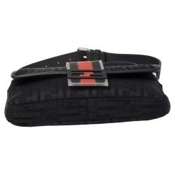 Pre Owned Fendi Black Perforated Neoprene Fabric Convertible Baguette Belt Bag