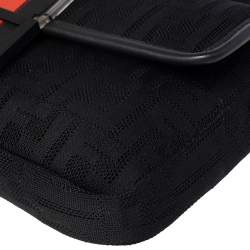 Pre Owned Fendi Black Perforated Neoprene Fabric Convertible Baguette Belt Bag