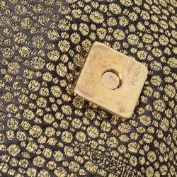 Fendi Metallic Gold Brocade Fabric Baguette Bag