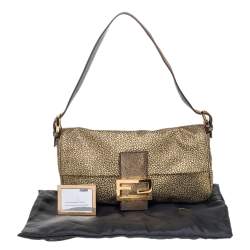 Fendi Metallic Gold Brocade Fabric Baguette Bag