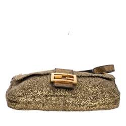 Fendi Metallic Gold Brocade Fabric Baguette Bag