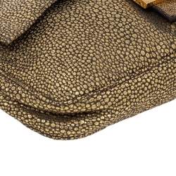 Fendi Metallic Gold Brocade Fabric Baguette Bag