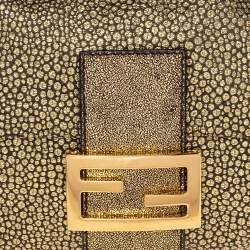 Fendi Metallic Gold Brocade Fabric Baguette Bag