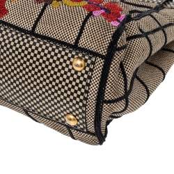Pre Owned Fendi Multicolor Canvas And Leather Embroidered Peekaboo Top Handle Bag