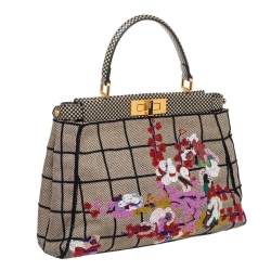 Pre Owned Fendi Multicolor Canvas And Leather Embroidered Peekaboo Top Handle Bag