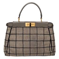 Pre Owned Fendi Multicolor Canvas And Leather Embroidered Peekaboo Top Handle Bag