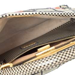 Pre Owned Fendi Multicolor Canvas And Leather Embroidered Peekaboo Top Handle Bag