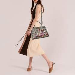 Pre Owned Fendi Multicolor Canvas And Leather Embroidered Peekaboo Top Handle Bag