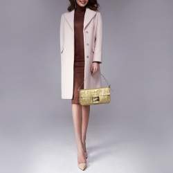 Pre Owned Fendi Gold Zucca Leather Whipstitched Baguette Flap Bag