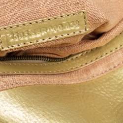 Pre Owned Fendi Gold Zucca Leather Whipstitched Baguette Flap Bag