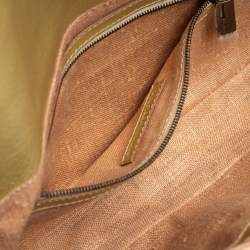 Pre Owned Fendi Gold Zucca Leather Whipstitched Baguette Flap Bag