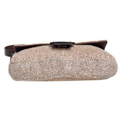 Pre Owned Fendi Beige/Brown Leather and Beaded Baguette Flap Bag
