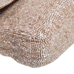 Pre Owned Fendi Beige/Brown Leather and Beaded Baguette Flap Bag