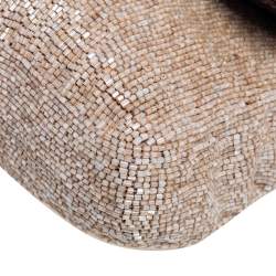 Pre Owned Fendi Beige/Brown Leather and Beaded Baguette Flap Bag