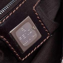 Pre Owned Fendi Beige/Brown Leather and Beaded Baguette Flap Bag