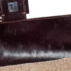 Pre Owned Fendi Beige/Brown Leather and Beaded Baguette Flap Bag
