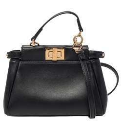 Pre Owned Fendi Black Leather Micro Peekaboo Crossbody Bag