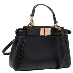 Pre Owned Fendi Black Leather Micro Peekaboo Crossbody Bag