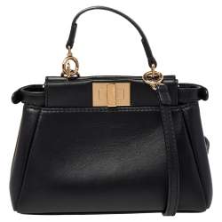 Pre Owned Fendi Black Leather Micro Peekaboo Crossbody Bag