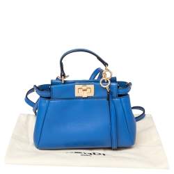 Pre Owned Fendi Blue Leather Micro Peekaboo Crossbody Bag